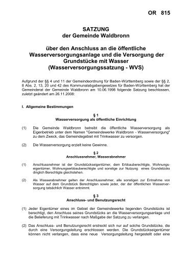 Wasserrversorgungssatzung als pdf - Gemeinde Waldbronn