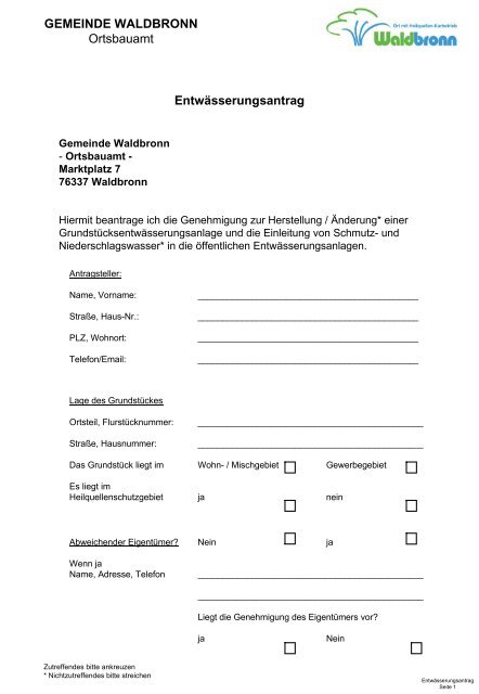 Entwässerungsantrag - Gemeinde Waldbronn