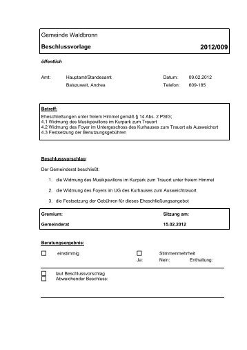 Vorlagen-Nummer: 2012/009 - Gemeinde Waldbronn