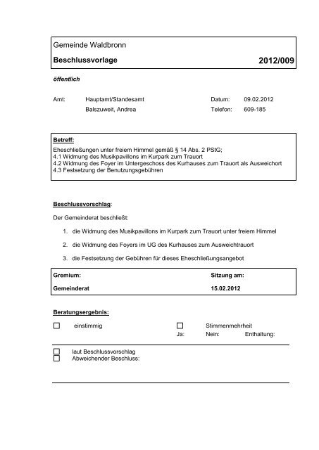 Vorlagen-Nummer: 2012/009 - Gemeinde Waldbronn