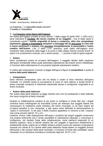 La Canzone l'originalità esiste ancora_ l'inedito e l ... - Area Sanremo