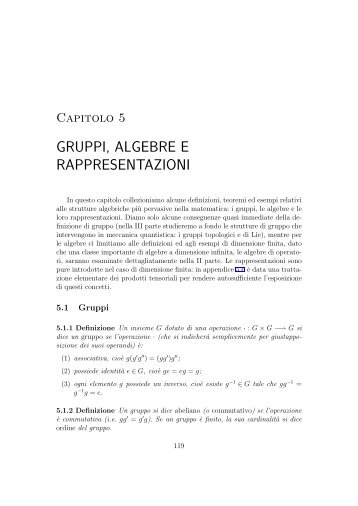 GRUPPI, ALGEBRE E RAPPRESENTAZIONI - Caressa.It