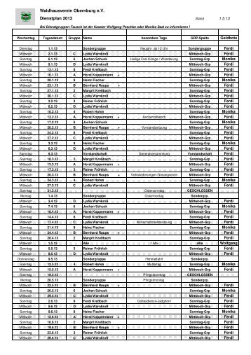 Dienstplan - Obernburger Waldhaus