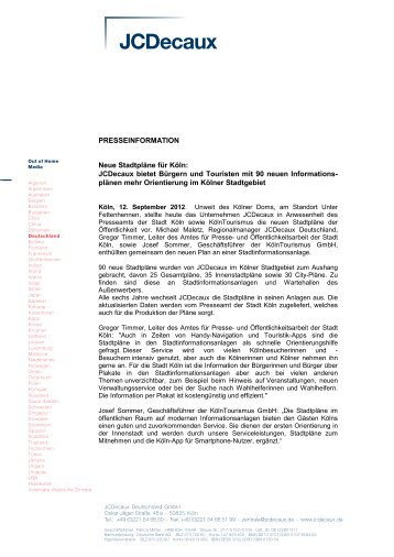 PRESSEINFORMATION Neue Stadtpläne für Köln: JCDecaux bietet ...