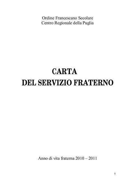 Carta Del Servizio Fraterno Ordine Francescano Secolare Di Puglia