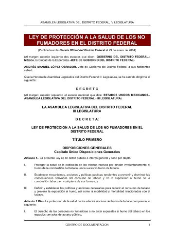 ley de protección a la salud de los no fumadores en el distrito federal