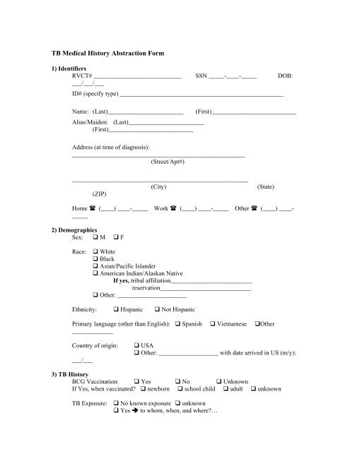 TB Medical History Abstraction Form - School of Nursing