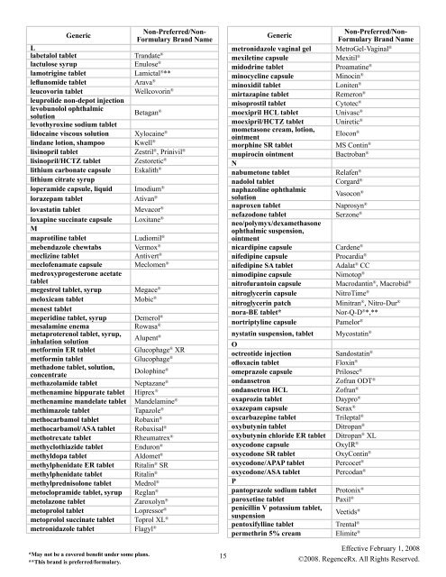 RegenceRx Preferred Medication List/Formulary