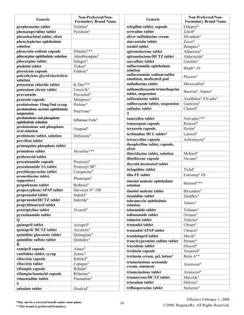 RegenceRx Preferred Medication List/Formulary