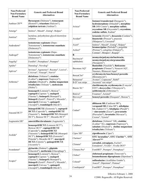 RegenceRx Preferred Medication List/Formulary