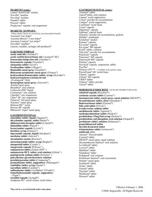 RegenceRx Preferred Medication List/Formulary