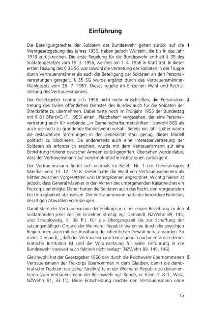 Die Beteiligungsrechte der Vertrauenspersonen in der Bundeswehr