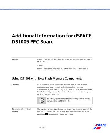 Additional Information for dSPACE DS1005 PPC Board