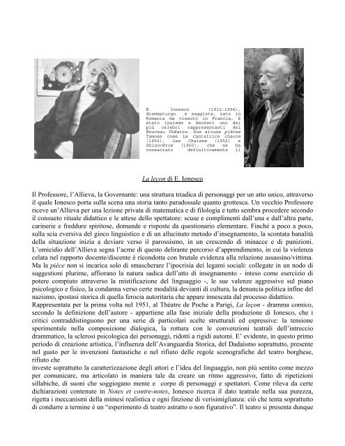 La leçon di E. Ionesco Il Professore, l'Allieva, la Governante ... - Apav