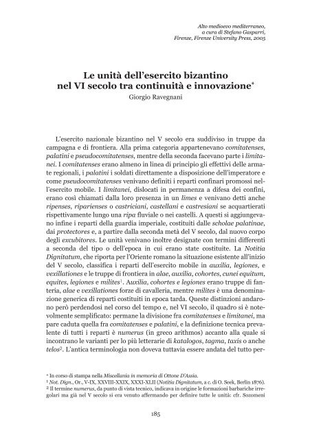 Le unità dell'esercito bizantino nel VI secolo tra continuità e ... - Paolo