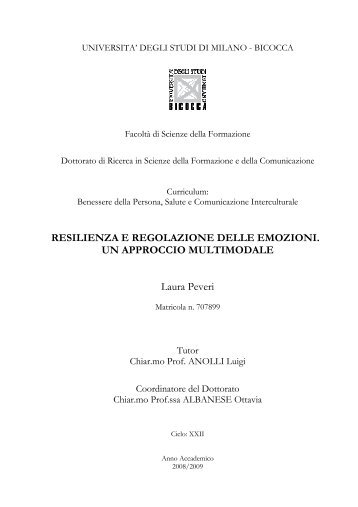 RESILIENZA E REGOLAZIONE DELLE EMOZIONI. UN ...