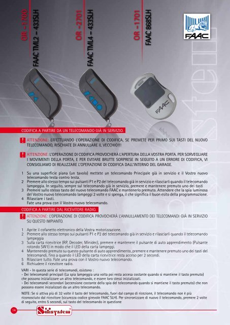 Istruzioni Radiocomandi Originali - Silisystem