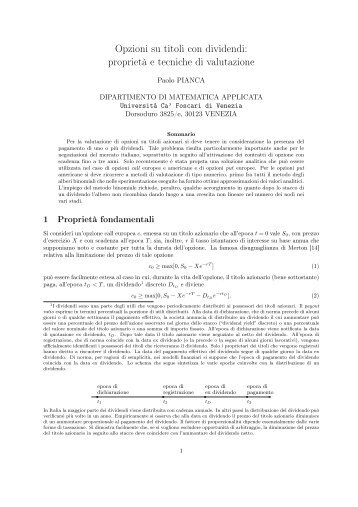 Opzioni su titoli con dividendi - Dipartimento di Matematica ...