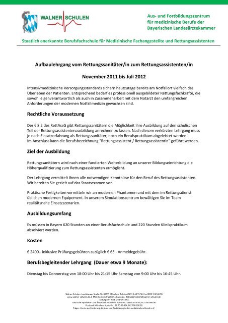 Aufbaulehrgang vom Rettungssanitäter/in zum ... - Walner Schulen