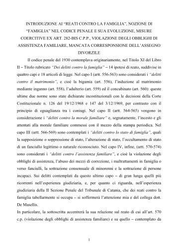 Introduzione ai “reati contro la famiglia” - Corte d'Appello di Catania