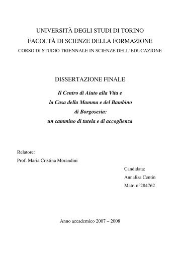 Tesi di Annalisa Centin. - Casa di Accoglienza per la Mamma ed il ...