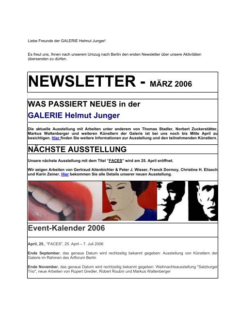 Newsletter GALERIE Helmut Junger - Walter Junger & Friends