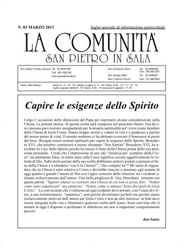 Capire le esigenze dello Spirito - Parrocchia di san Pietro in Sala