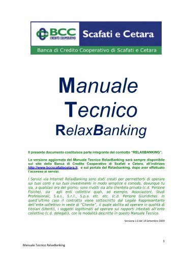 Manuale Tecnico Relax Banking - BCC Scafati e Cetara