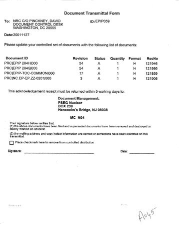 Document Transmittal Form S9Ignature: C)