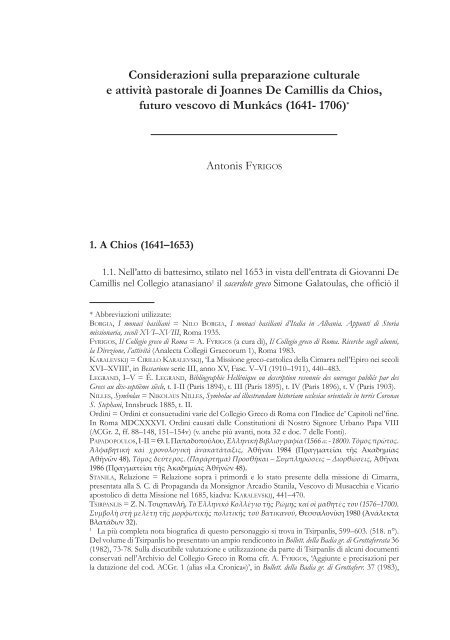 Considerazioni sulla preparazione culturale e attività pastorale di ...