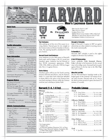 Men's Lacrosse Game Notes - Home Page Content Goes Here