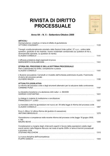 RIVISTA DI DIRITTO PROCESSUALE, N. 5-2009