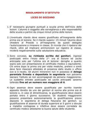 necessario giungere puntuali a scuola prima dell ... - Liceo di Gozzano