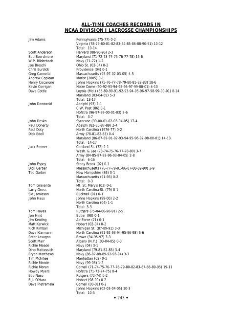 2006 NCAA Men's Lacrosse Championships Records Book