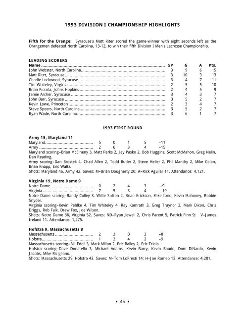 2006 NCAA Men's Lacrosse Championships Records Book