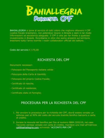 Guida come ottenere il CPF - Bahiallegria