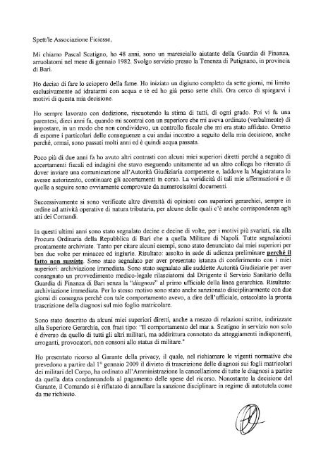 Lettera del M.A. Gdf Pascal Scatigno - Ficiesse