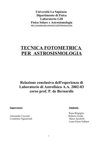 TECNICA FOTOMETRICA PER ASTROSISMOLOGIA - Icra.it