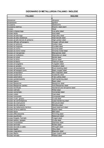 DIZIONARIO DI METALLURGIA ITALIANO / INGLESE - Key to Metals