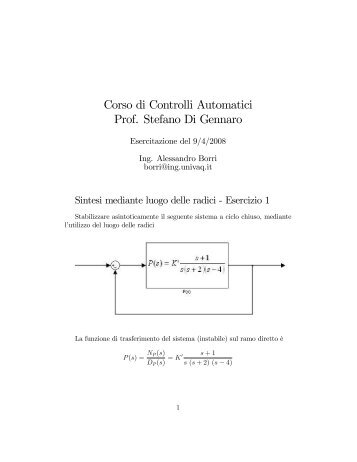 Corso di Controlli Automatici Prof. Stefano Di Gennaro