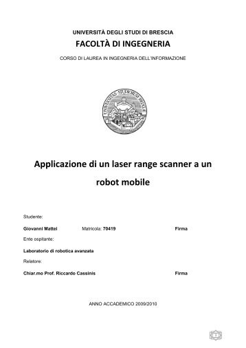 "Applicazione di un laser range scanner a un robot mobile", 2010