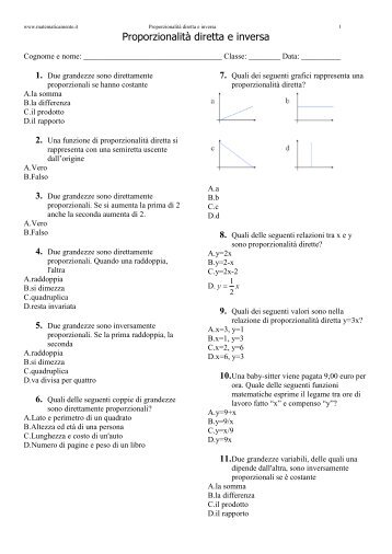 Proporzionalità diretta e inversa - Matematicamente.it