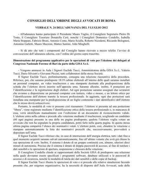 Verbale n. 24 del 5 luglio - Ordine degli Avvocati di ROMA