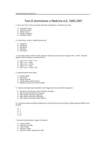 Test di ammissione a Medicina A.A. 2000-2001 - Matematicamente.it