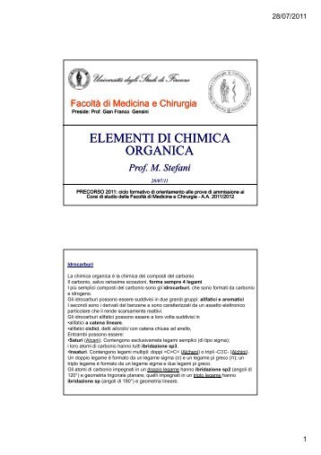 ELEMENTI ELEMENTI DI CHIMICA ORGANICA - Medicina e Chirurgia