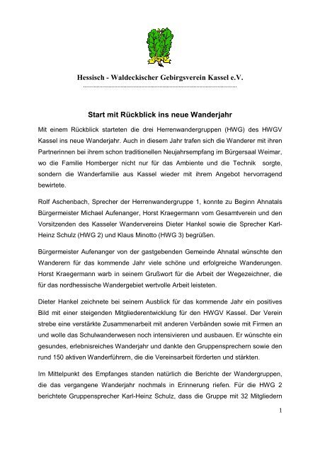 Waldeckischer Gebirgsverein Kassel eV Start mit Rückblick ins neue ...