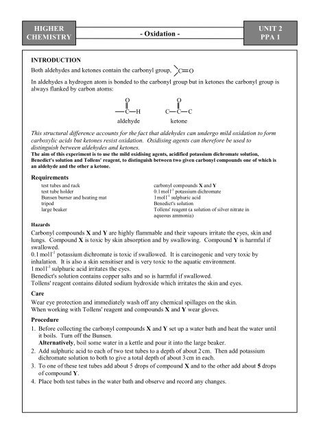 HIGHER CHEMISTRY - Oxidation - Education Scotland