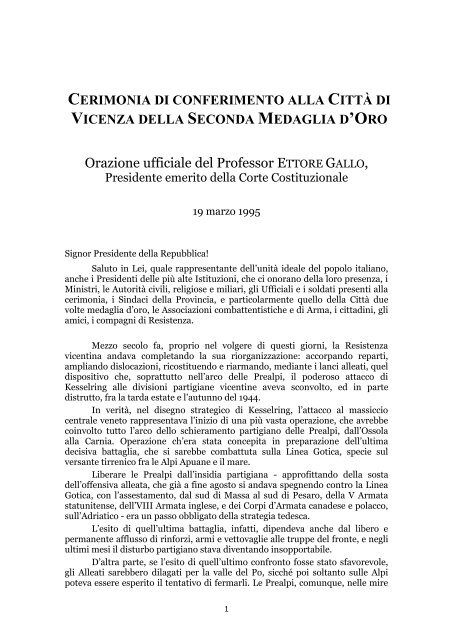 Orazione ufficiale del Professor Ettore Gallo, presidente ... - ISTREVI