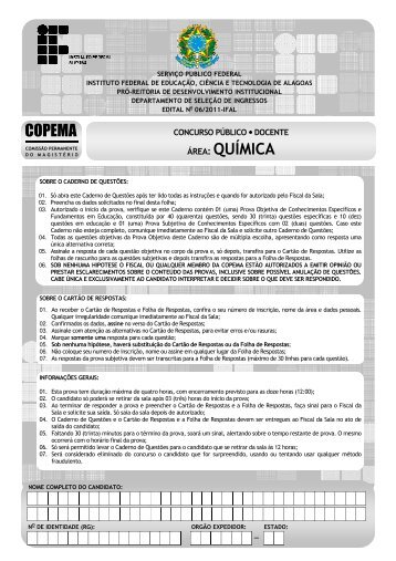 ÁREA: QUÍMICA COPEMA - Concursos CEFET-AL: Home - IFAL