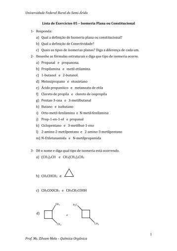 Lista de Exercicios 05 – Isomeria Plana Estrutural ou ... - Ufersa